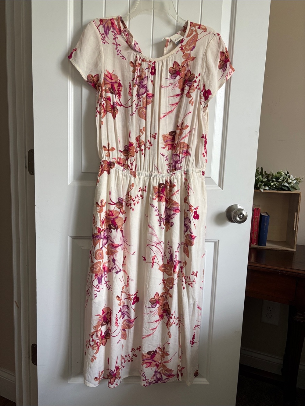 a.n.a Cream Midi Dress with Pink & Orange Floral Print
